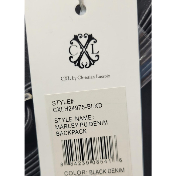 CXL by Christian Lacroix Backpack Womens Black Denim Marley PU Zip Logo Pockets - Picture 16 of 16